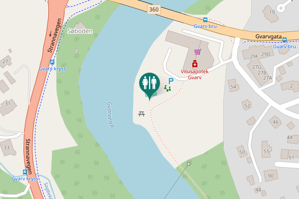 Map showing location of Gvarv bru Toilet