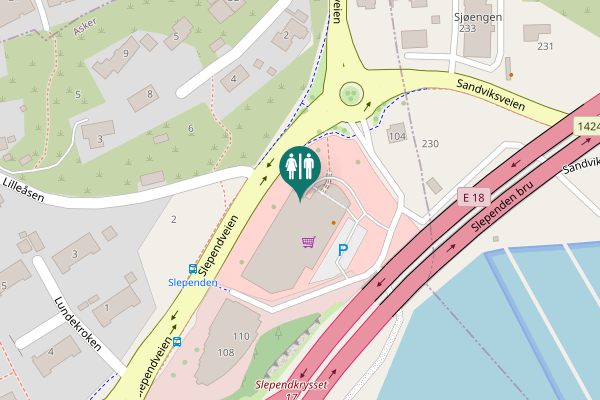 Map showing location of Slependveien 106 Toilet