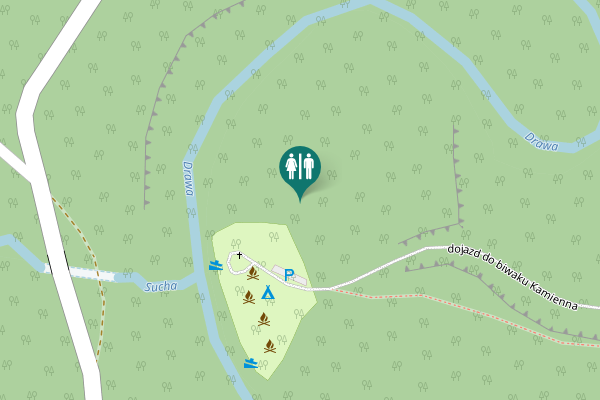 Map showing location of dojazd do biwaku Kamienna Toilet