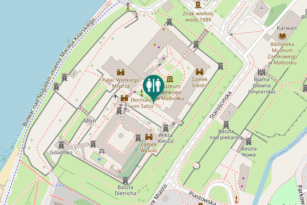 Map showing location of Most Zwodzony Toilet
