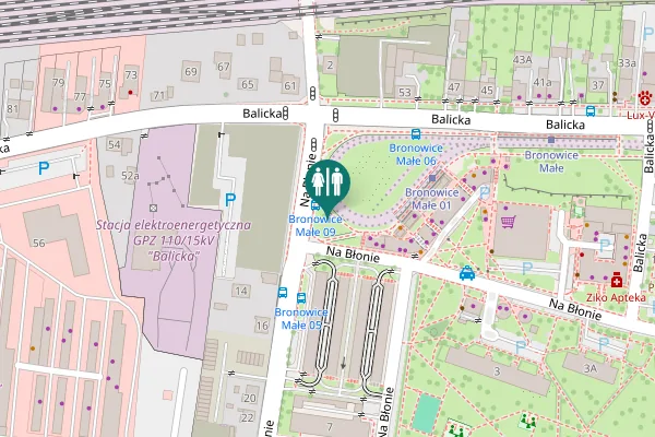 Map showing location of Na Błonie Toilet
