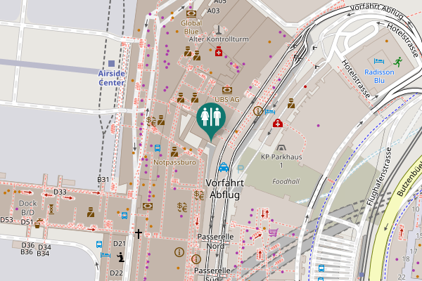 Map showing location of Curbside Check-in 1 Services Toilet
