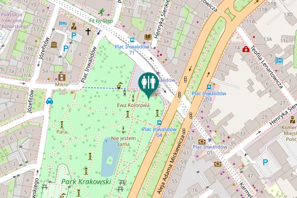 Map showing location of Plac Inwalidów Toilet