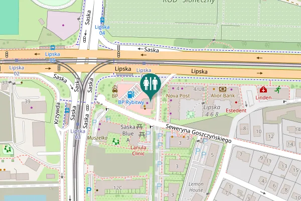 Map showing location of Lipska 2 Toilet