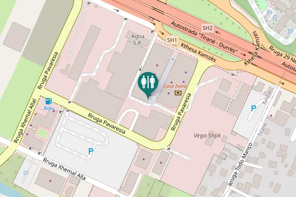 Map showing location of Mëzez Toilet