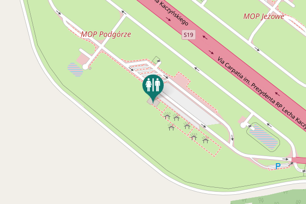 Map showing location of Via Carpatia im. Prezydenta RP Lecha Kaczyńskiego Toilet