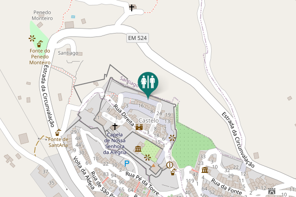Map showing location of Rua dos Quartéis Toilet