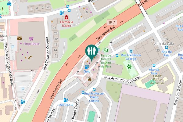 Map showing location of Eixo Norte-Sul Toilet