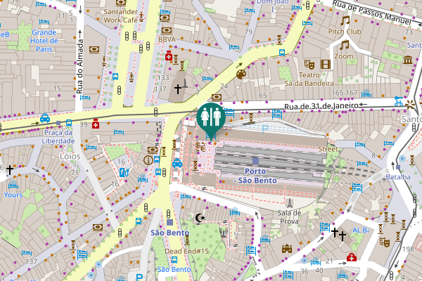Map showing location of Praça de Almeida Garrett Toilet