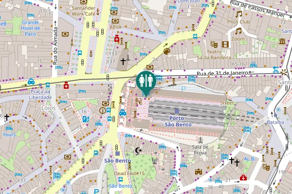 Map showing location of Praça de Almeida Garrett Toilet