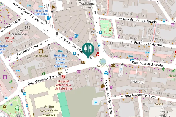 Map showing location of WC Público Automatizado