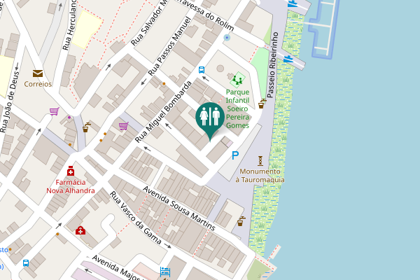 Map showing location of Balneários Públicos de Alhandra