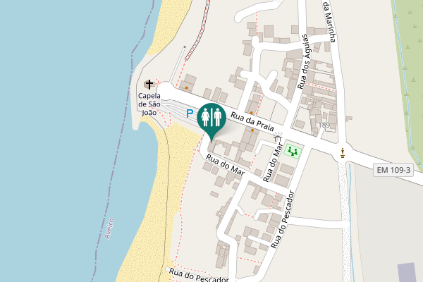Map showing location of Sanitários Públicos
