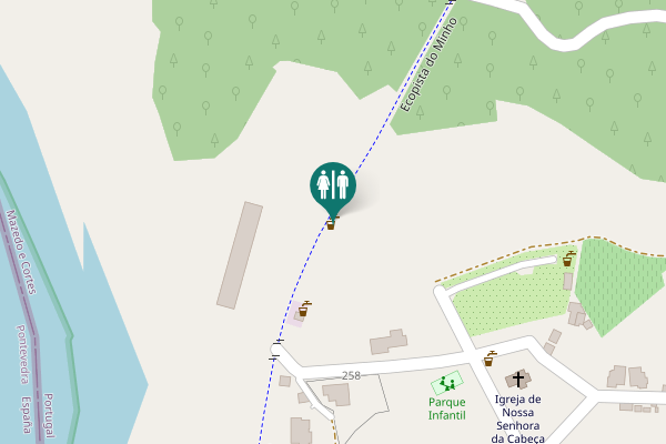 Map showing location of Ecopista do Minho Toilet