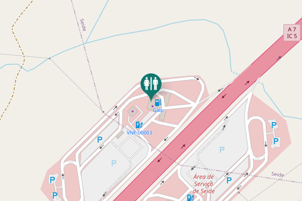Map showing location of A 7;IC 5 Toilet
