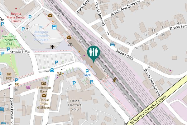 Map showing location of Piața 1 Decembrie 1918 Toilet