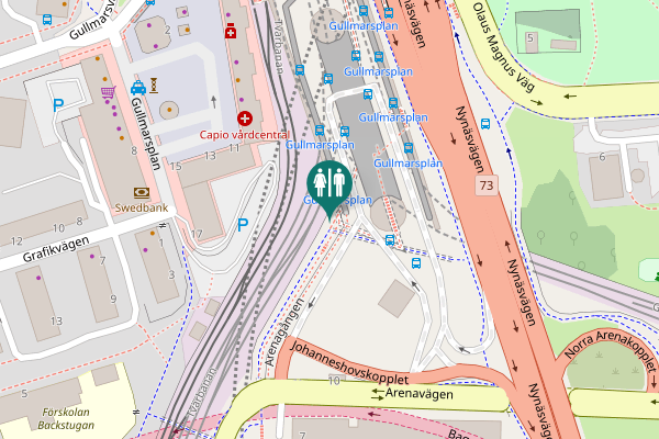 Map showing location of Arenagången Toilet