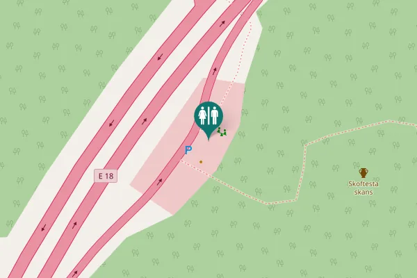 Map showing location of E 18 Toilet