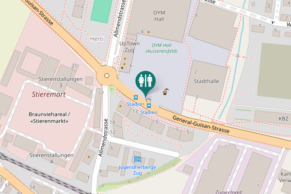 Map showing location of General-Guisan-Strasse y Toilet
