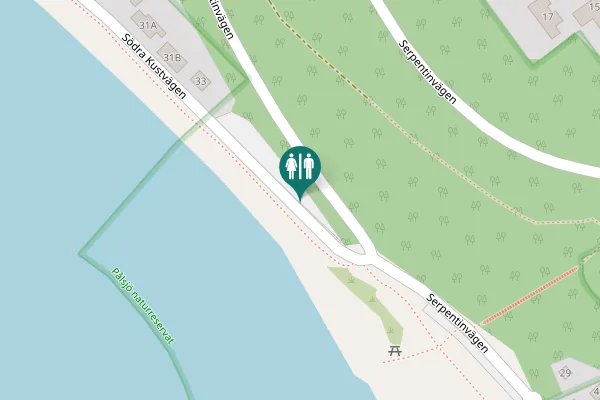 Map showing location of Södra Kustvägen Toilet