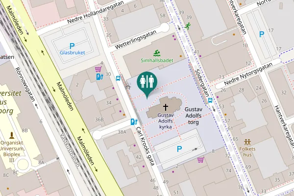 Map showing location of Gustav Adolfs torg Toilet