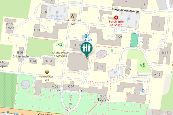 Map showing location of Zürcherstrasse 30 Toilet