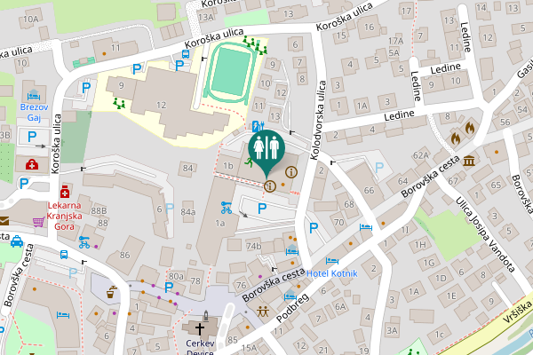 Map showing location of Turizem Kranjska Gora free toilets