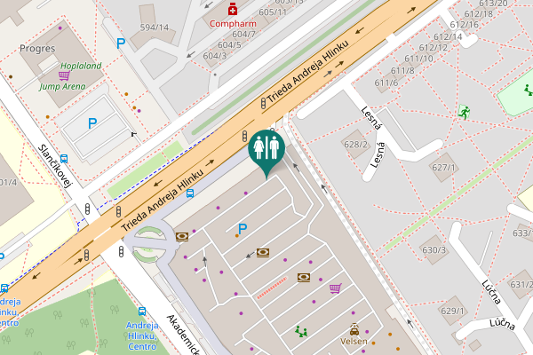 Map showing location of Akademická 1651/1A Toilet