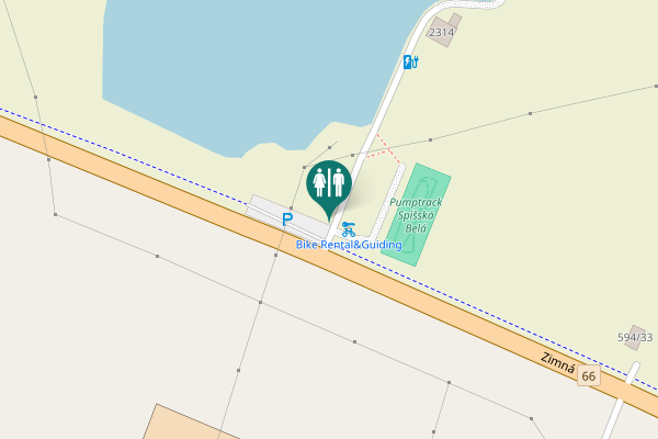 Map showing location of Kontajnerové verejné WC pri Belianskom rybníku