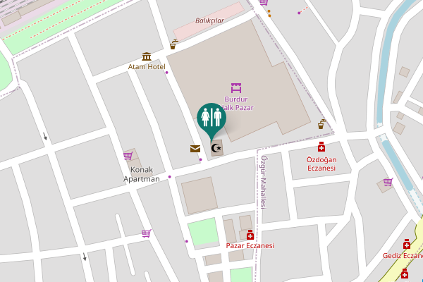 Map showing location of Burdur Merkez Toilet