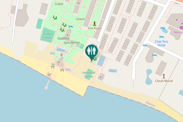 Map showing location of Alanya Toilet