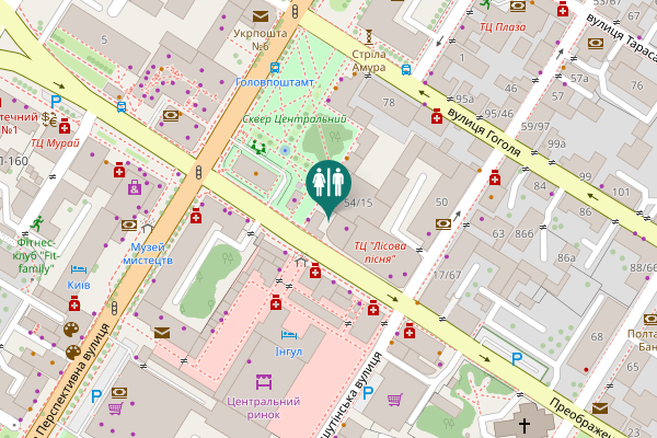 Map showing location of Preobrazhenska Street 54/15 Toilet
