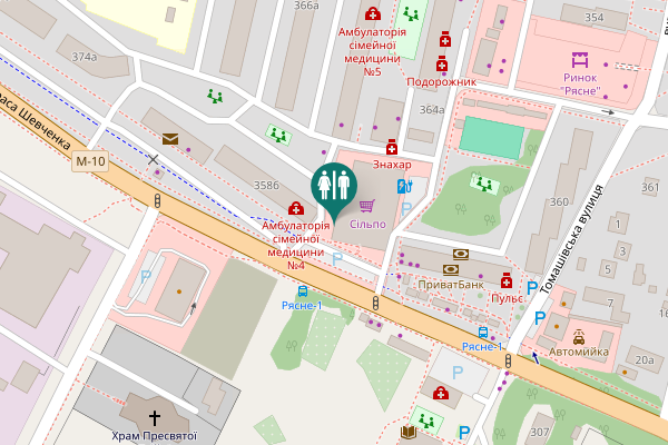 Map showing location of Tarasa Shevchenka Street 358-А Toilet