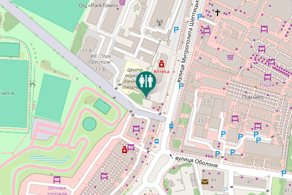 Map showing location of Mytropolyta Sheptytskoho Street 26 Toilet