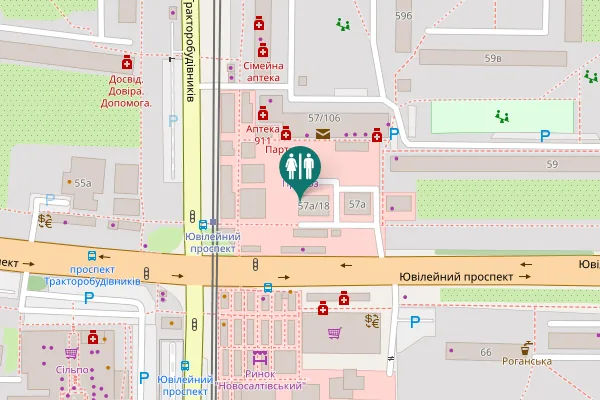 Map showing location of Ювілейний проспект 57а/18 Toilet