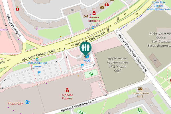 Map showing location of Sobornosti Avenue 45 Toilet