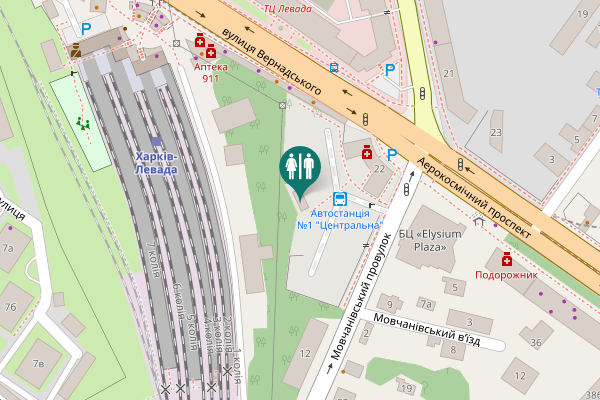 Map showing location of Movchanivskyi Lane 22 Toilet