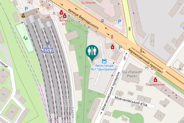Map showing location of Movchanivskyi Lane 22 Toilet