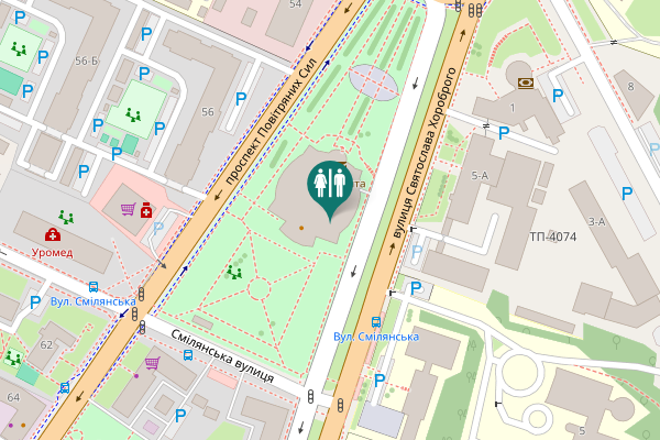 Map showing location of Povitrianykh Syl Avenue 41 Toilet