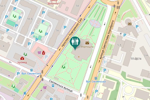 Map showing location of Povitrianykh Syl Avenue 41 Toilet