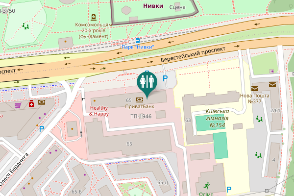 Map showing location of Beresteiskyi Avenue 65 Toilet