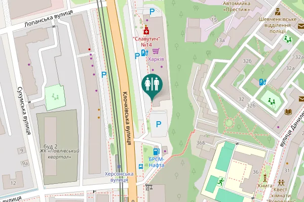 Map showing location of Klochkivska Street 134б Toilet