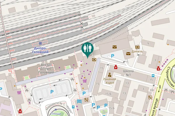Map showing location of Vokzalna Square 13 Toilet