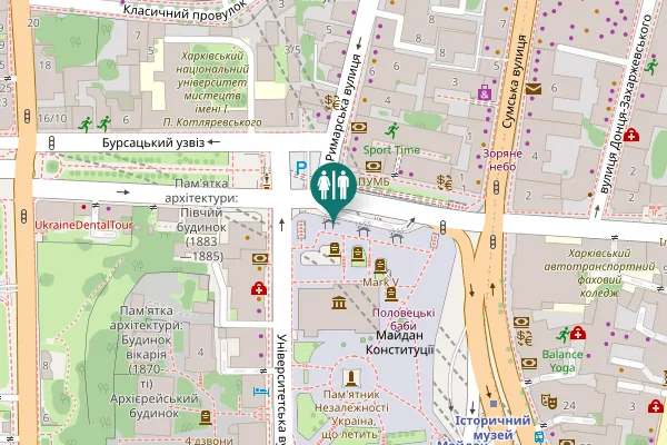 Map showing location of Konstytutsiyi Square Toilet