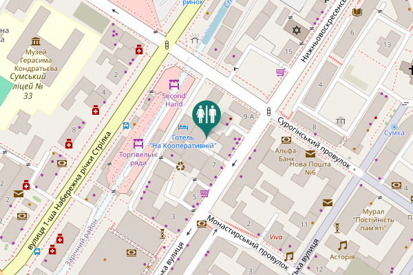 Map showing location of Nyzhnovoskresenska Street 9 Toilet