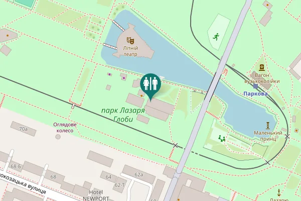 Map showing location of Dmytra Yavornytskoho Avenue 95-А Toilet