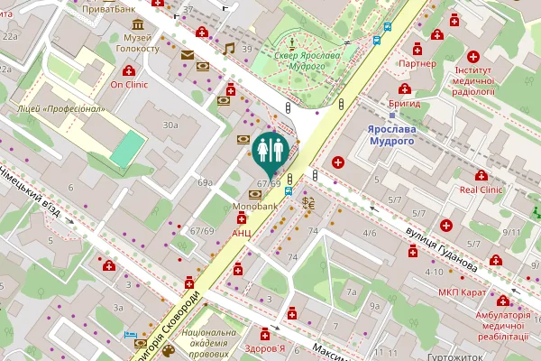 Map showing location of Hryhoriia Skovorody Street 67/69 Toilet