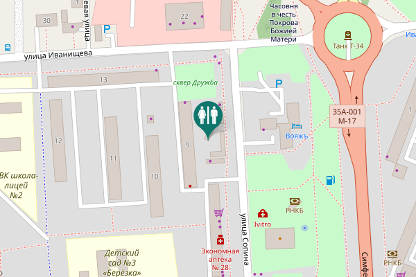 Map showing location of Sopina Street 7Б Toilet