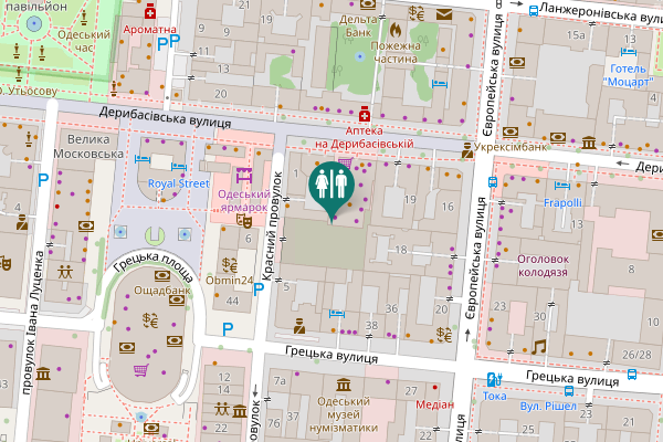 Map showing location of Derybasivska Street 21 Toilet