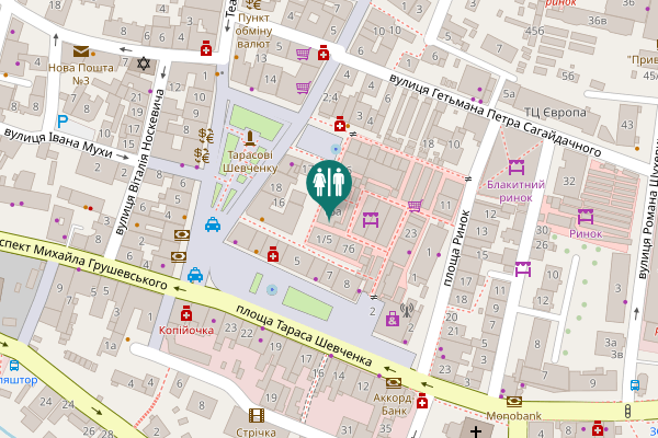 Map showing location of City market bazaar 16а Toilet